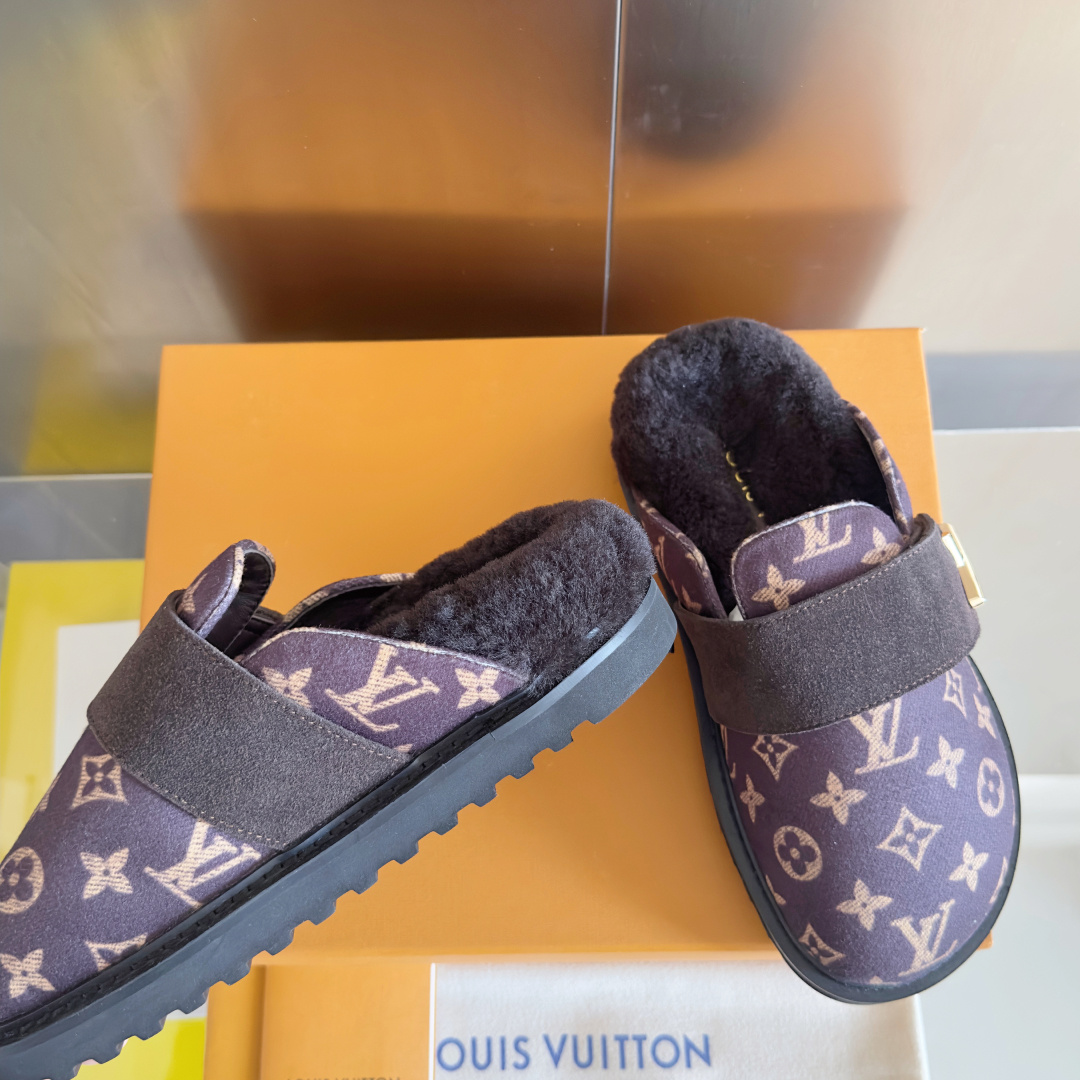 Louis Vuitton LV路易威登L家 驴牌 最新Easy系列 勃肯 包头 厚底 毛拖鞋 凉鞋