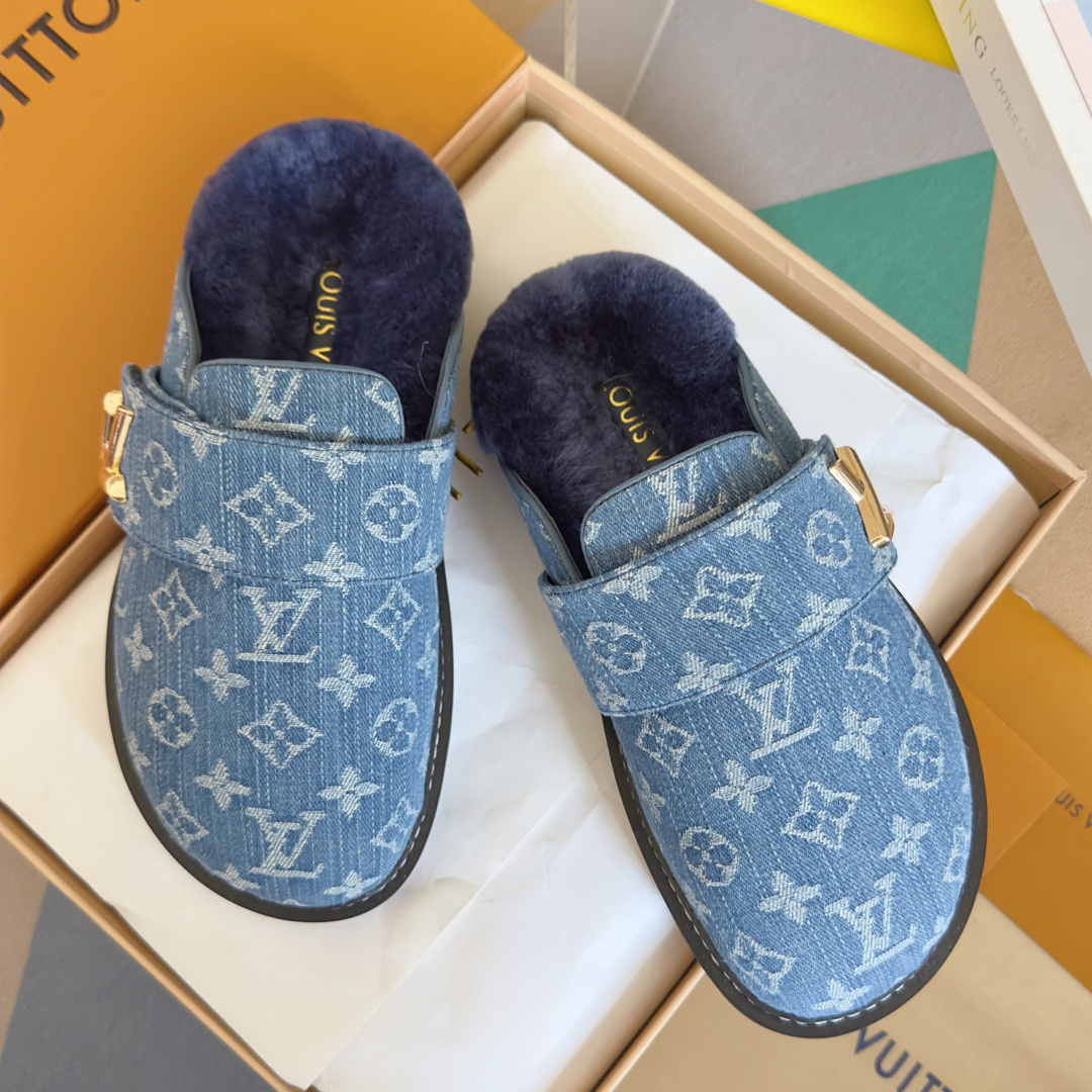 Louis Vuitton LV路易威登L家 驴牌 最新Easy系列 勃肯 包头 厚底 毛拖鞋 凉鞋