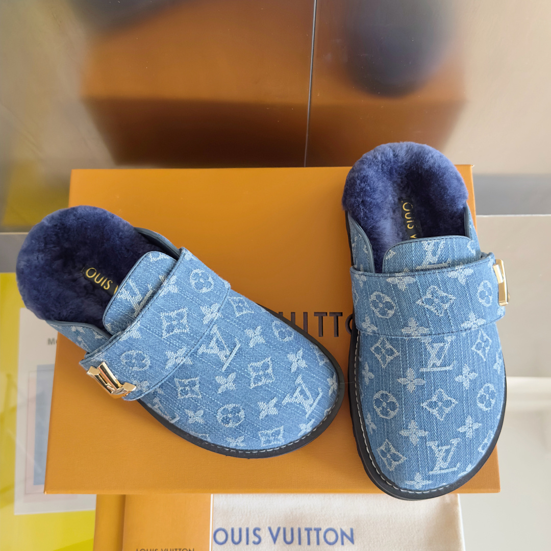 Louis Vuitton LV路易威登L家 驴牌 最新Easy系列 勃肯 包头 厚底 毛拖鞋 凉鞋