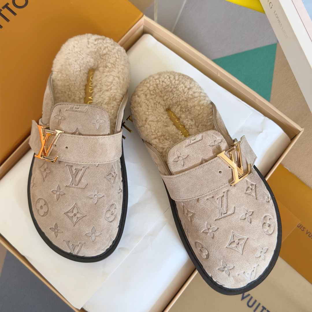 Louis Vuitton LV路易威登L家 驴牌 最新Easy系列 勃肯 包头 厚底 毛拖鞋 凉鞋