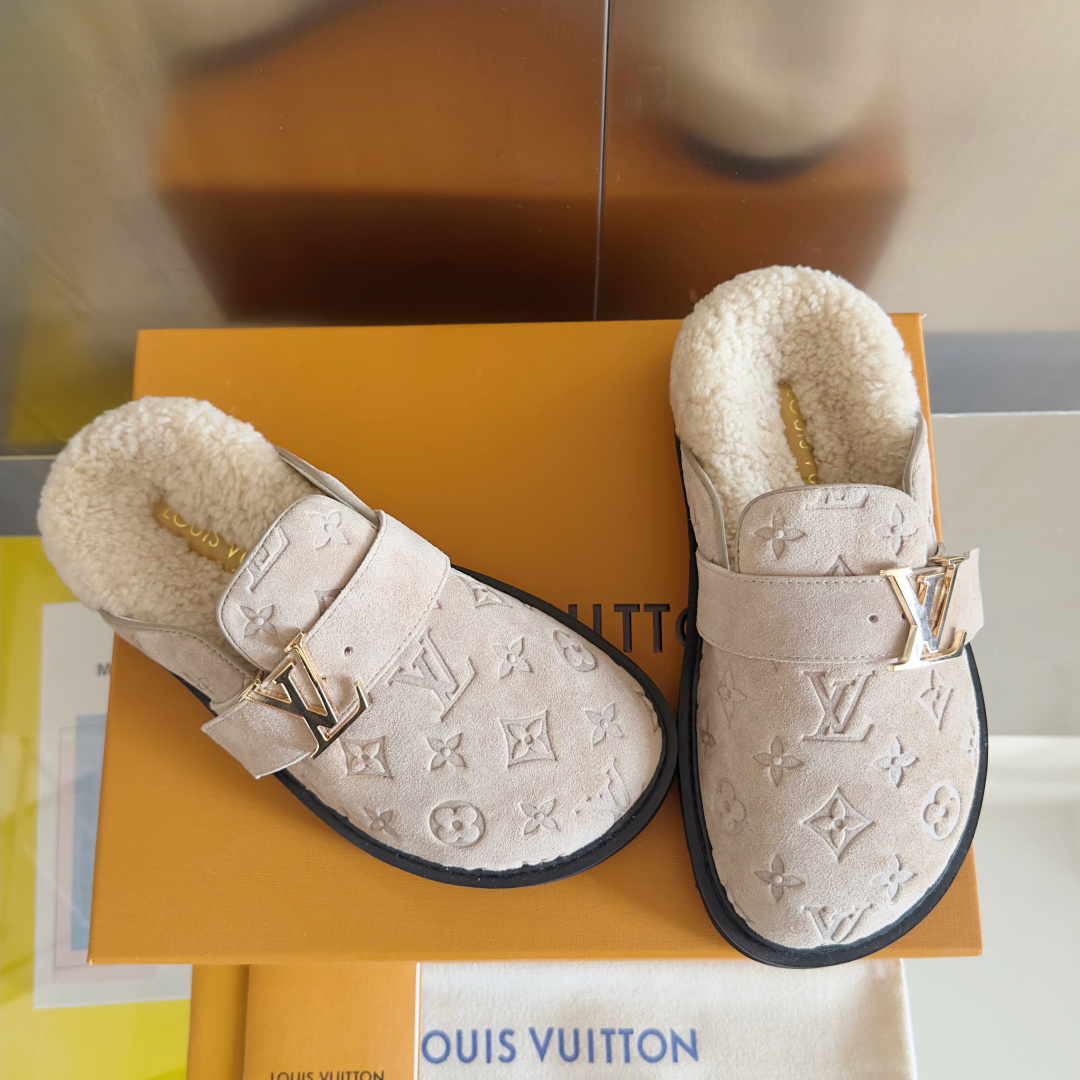 Louis Vuitton LV路易威登L家 驴牌 最新Easy系列 勃肯 包头 厚底 毛拖鞋 凉鞋