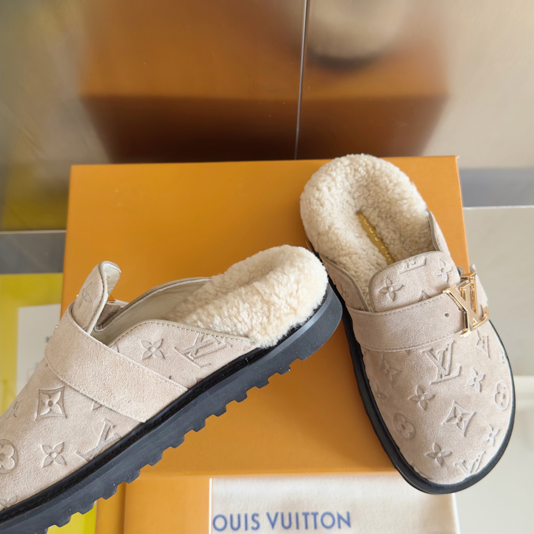 Louis Vuitton LV路易威登L家 驴牌 最新Easy系列 勃肯 包头 厚底 毛拖鞋 凉鞋