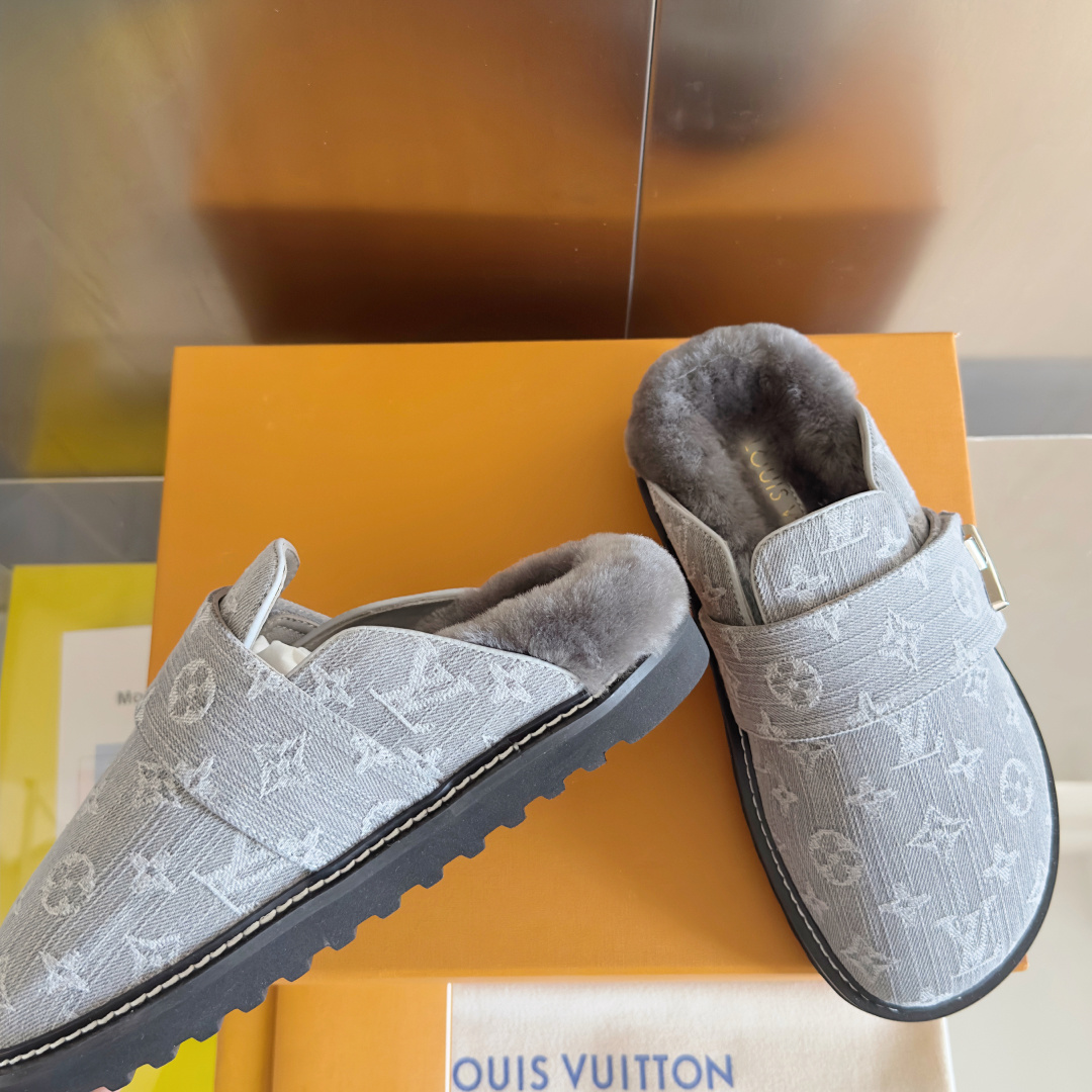Louis Vuitton LV路易威登L家 驴牌 最新Easy系列 勃肯 包头 厚底 毛拖鞋 凉鞋
