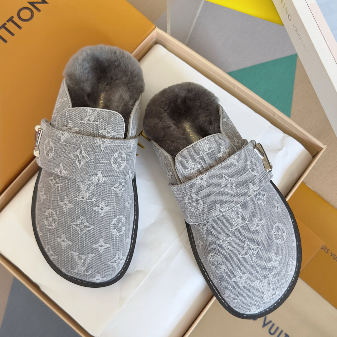 Louis Vuitton LV路易威登L家 驴牌 最新Easy系列 勃肯 包头 厚底 毛拖鞋 凉鞋
