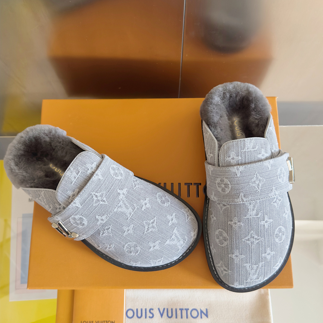 Louis Vuitton LV路易威登L家 驴牌 最新Easy系列 勃肯 包头 厚底 毛拖鞋 凉鞋