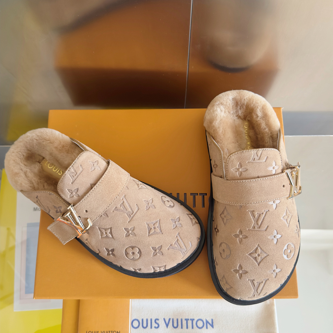 Louis Vuitton LV路易威登L家 驴牌 最新Easy系列 勃肯 包头 厚底 毛拖鞋 凉鞋