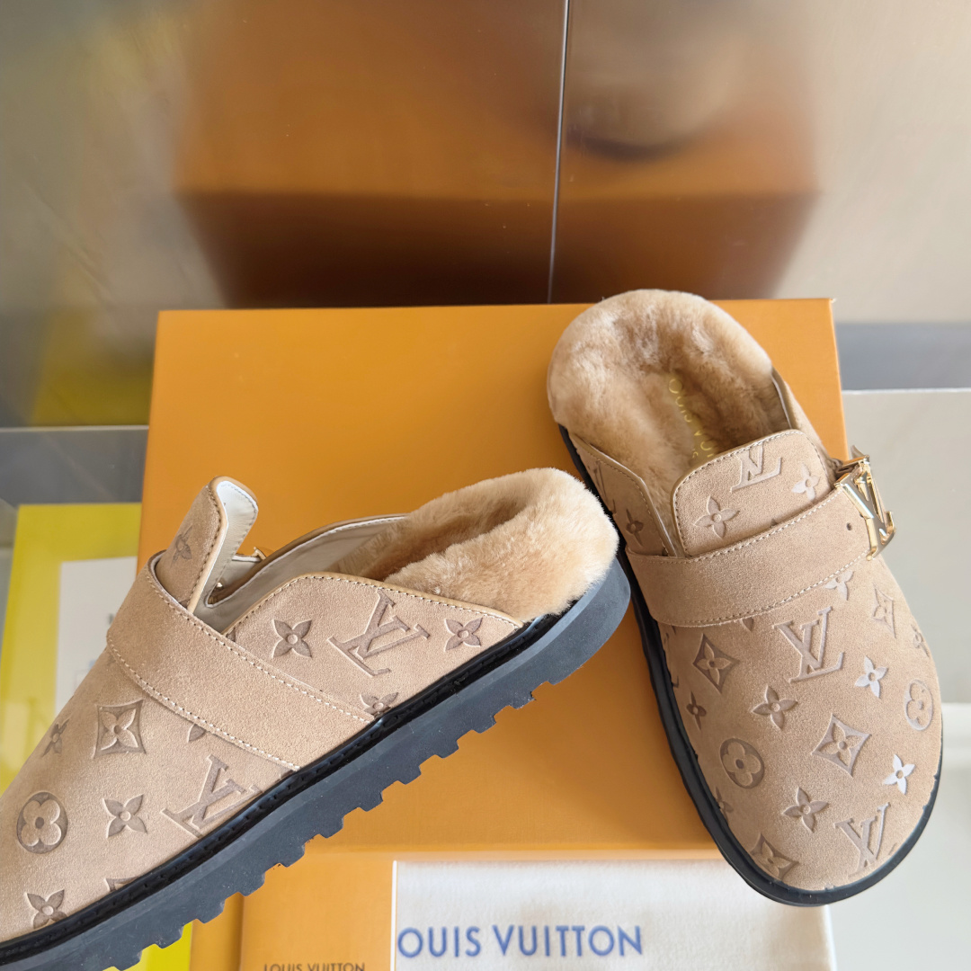 Louis Vuitton LV路易威登L家 驴牌 最新Easy系列 勃肯 包头 厚底 毛拖鞋 凉鞋