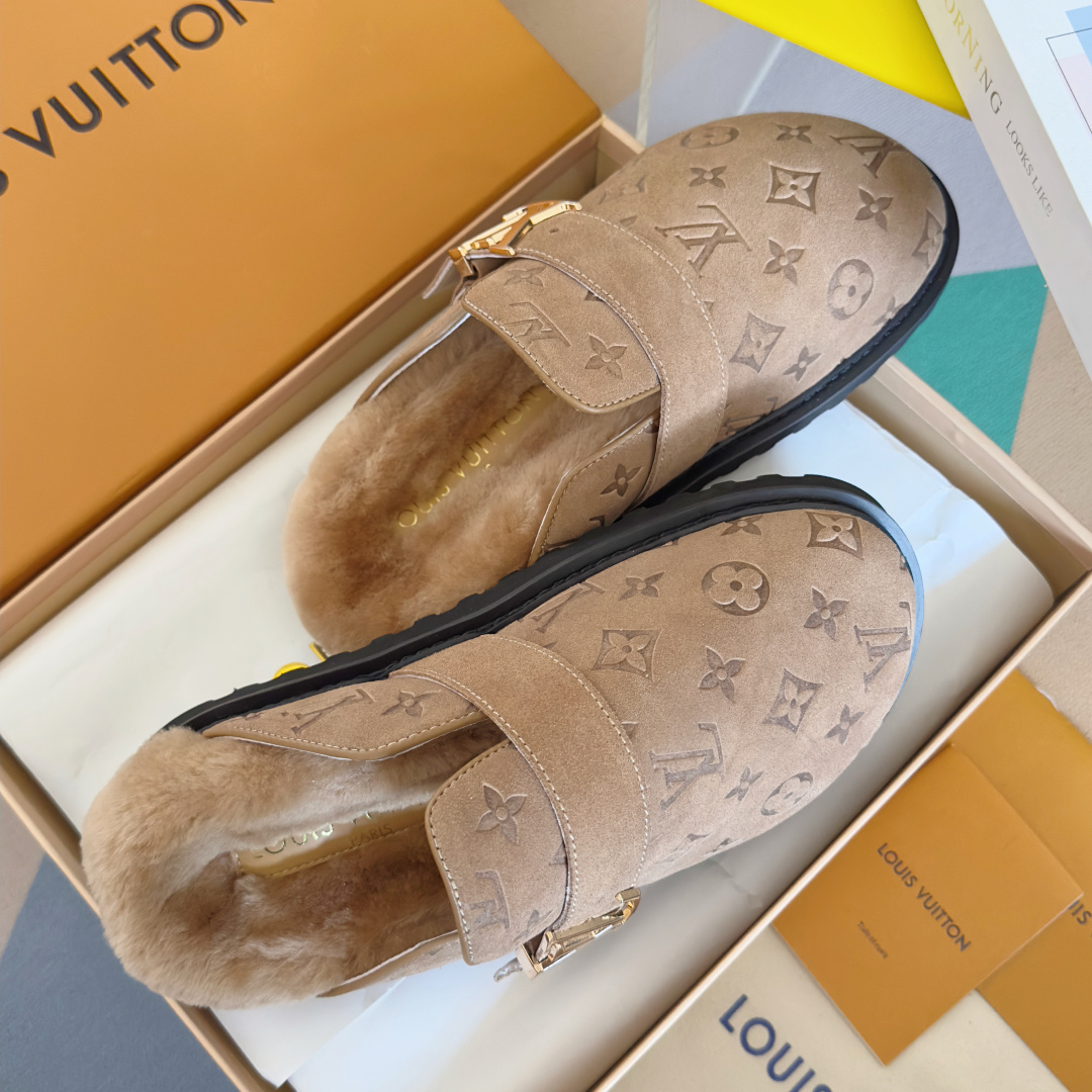 Louis Vuitton LV路易威登L家 驴牌 最新Easy系列 勃肯 包头 厚底 毛拖鞋 凉鞋