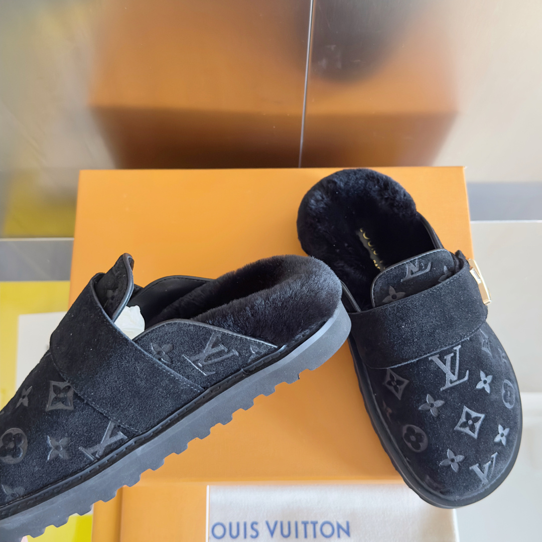 Louis Vuitton LV路易威登L家 驴牌 最新Easy系列 勃肯 包头 厚底 毛拖鞋 凉鞋
