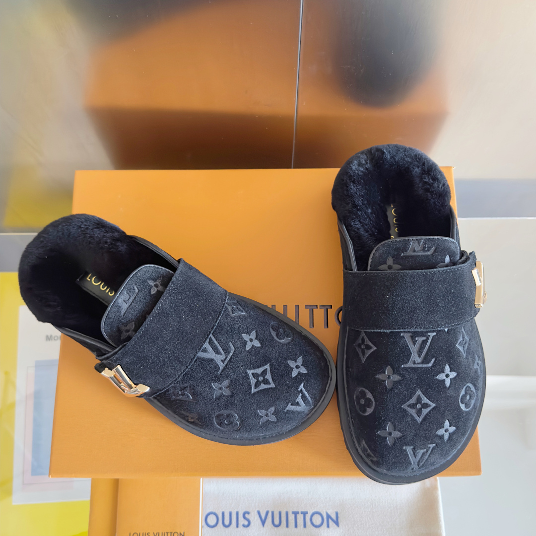 Louis Vuitton LV路易威登L家 驴牌 最新Easy系列 勃肯 包头 厚底 毛拖鞋 凉鞋