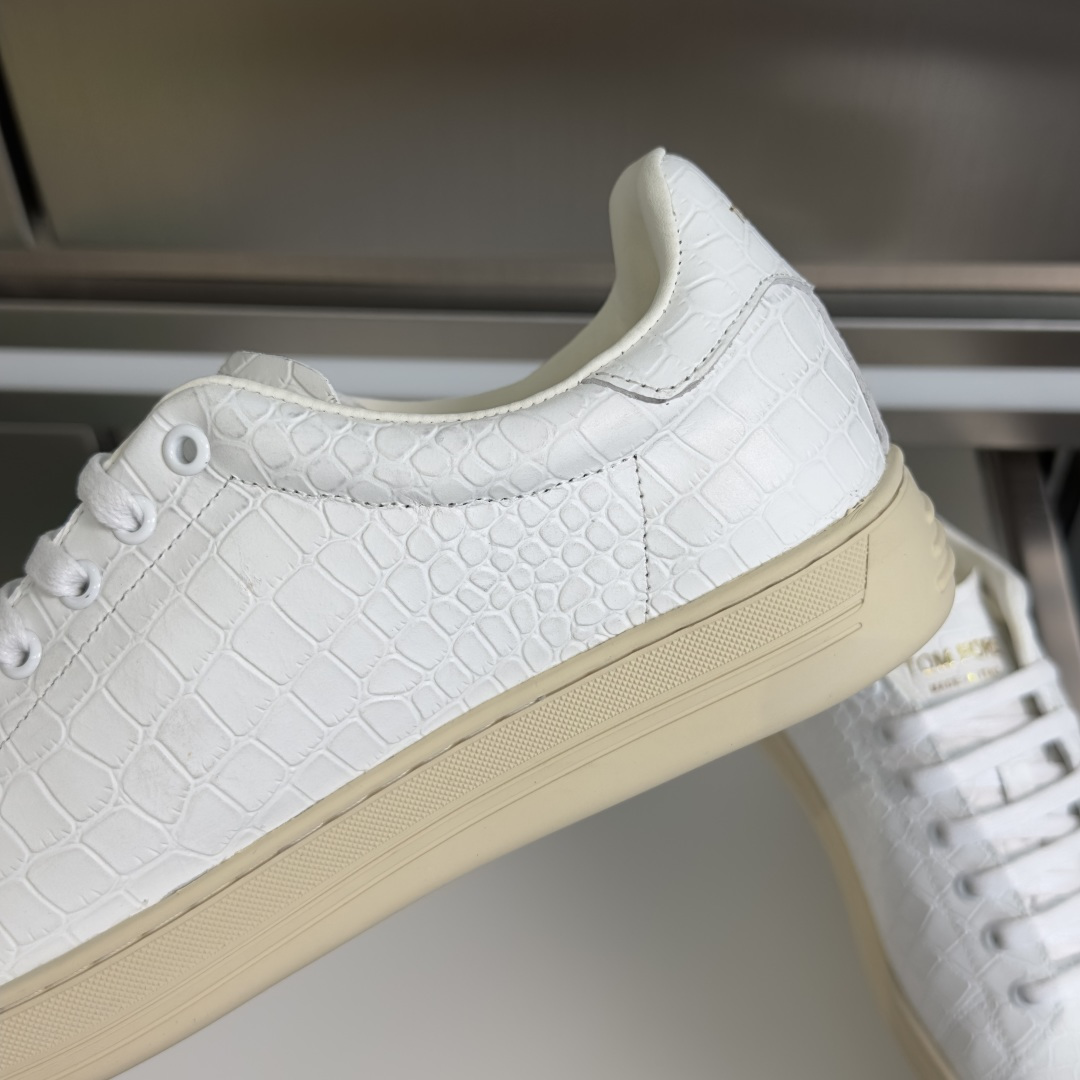 White Textured Low-Top Sneakers