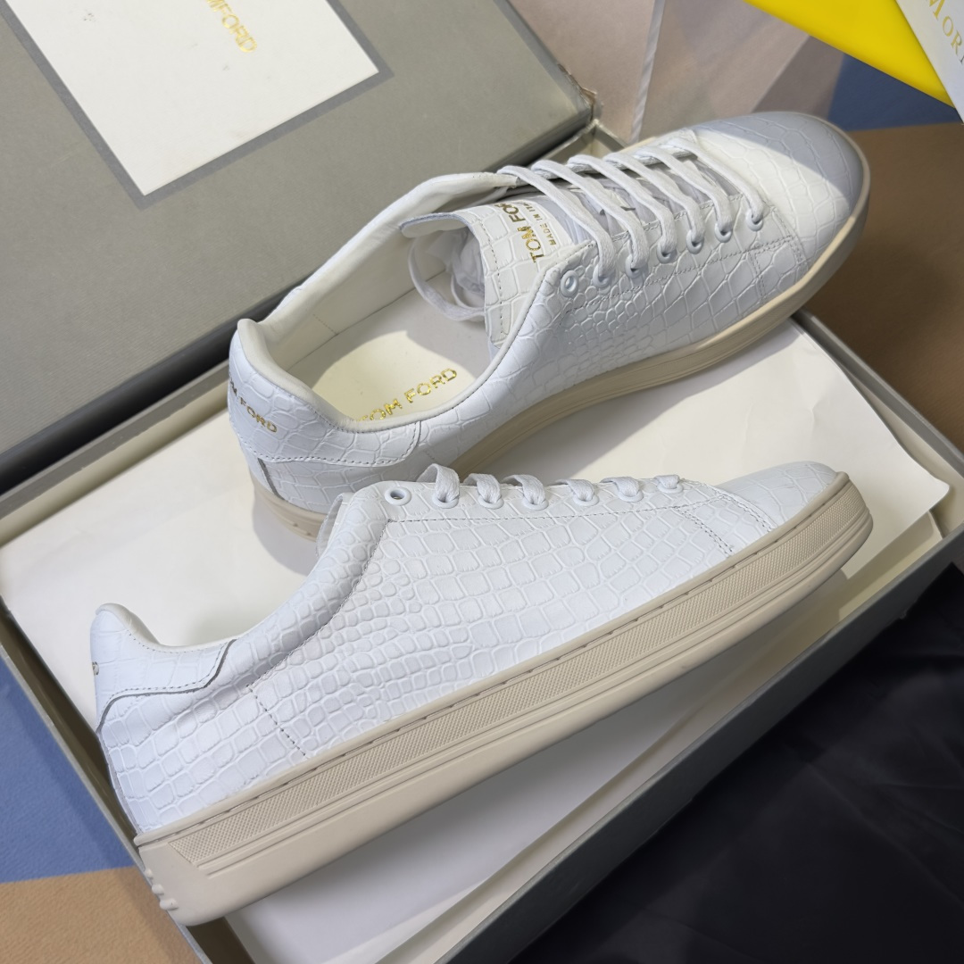 White Textured Low-Top Sneakers