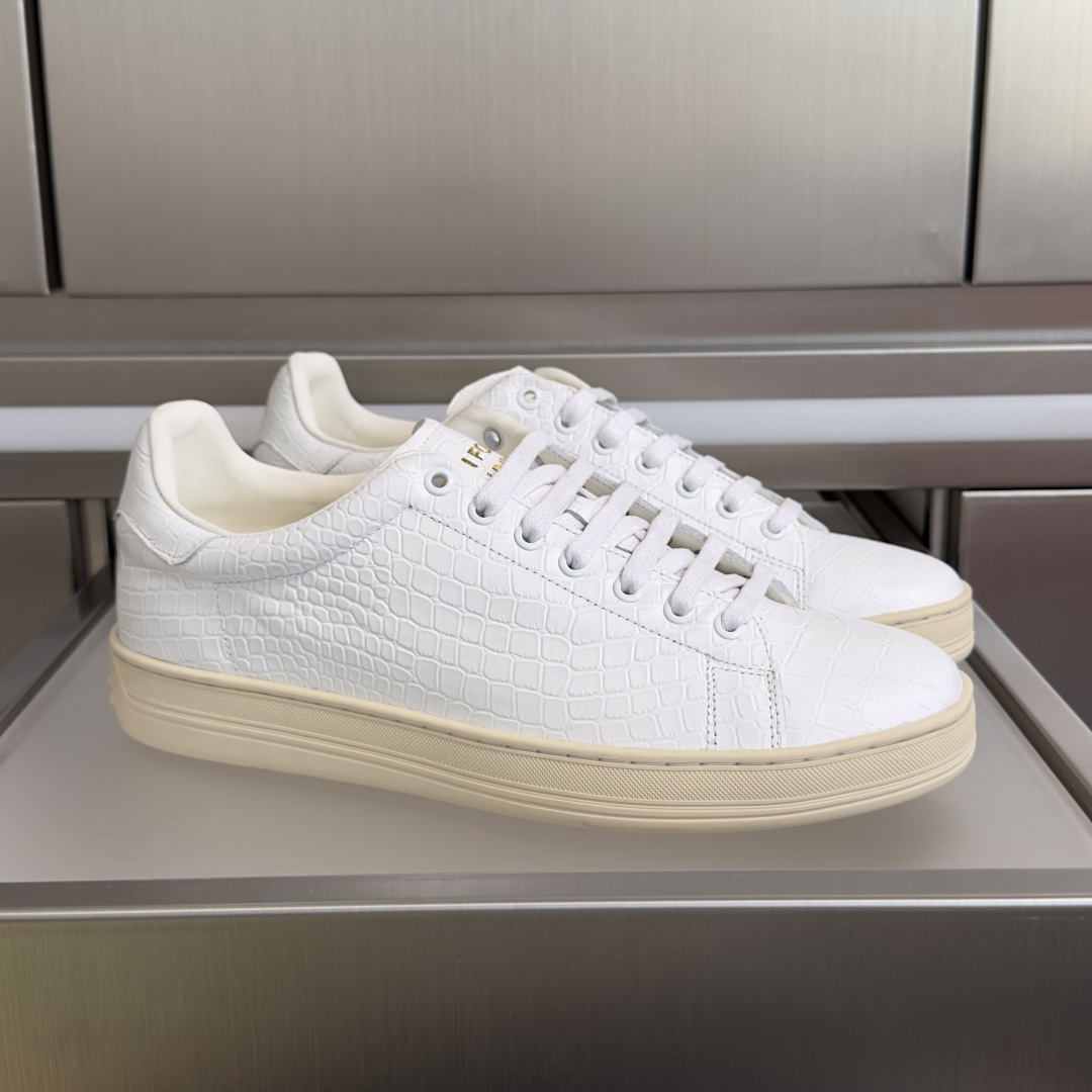 White Textured Low-Top Sneakers