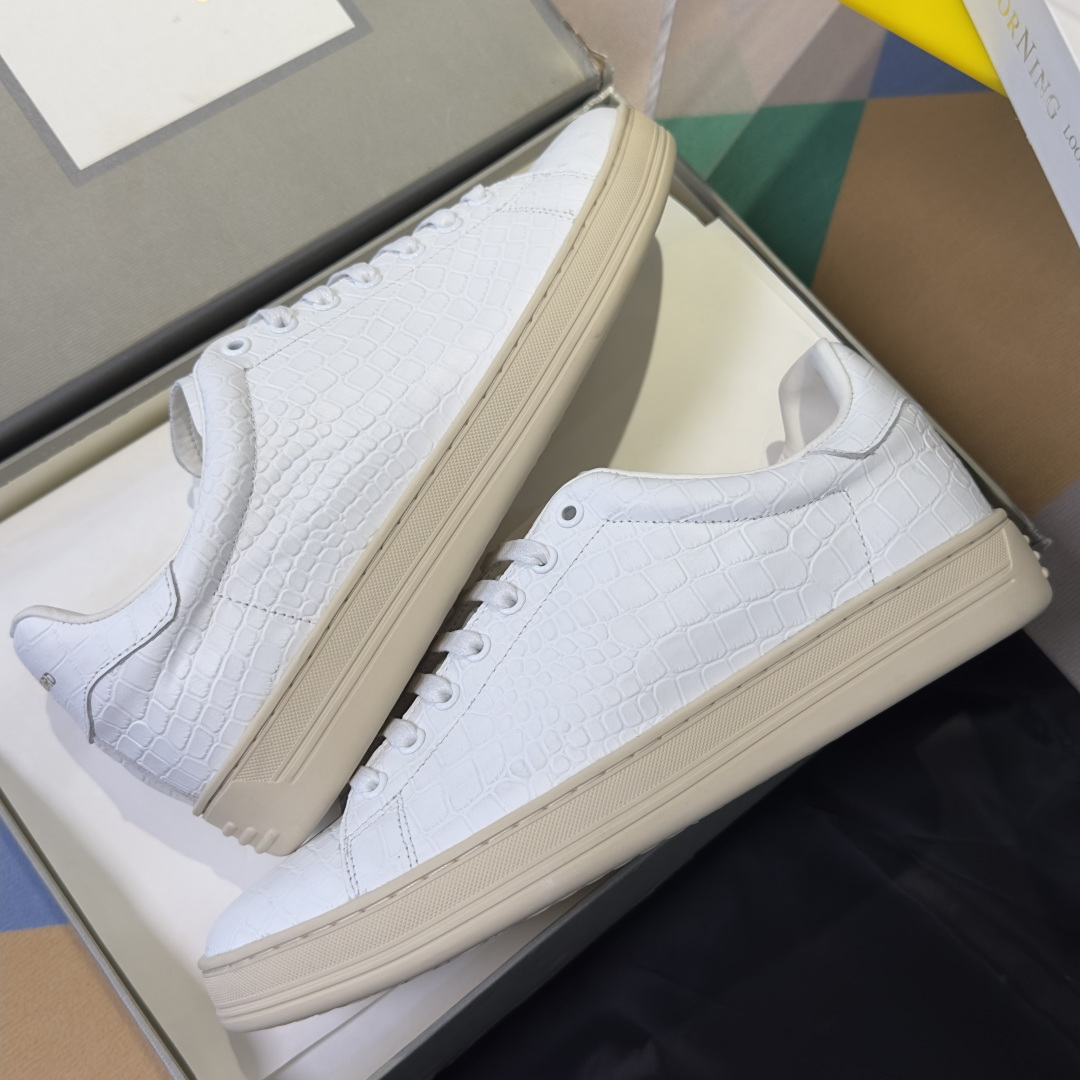 White Textured Low-Top Sneakers