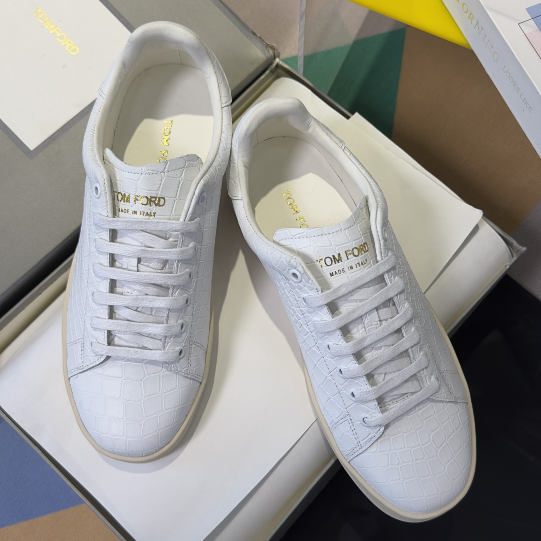 White Textured Low-Top Sneakers