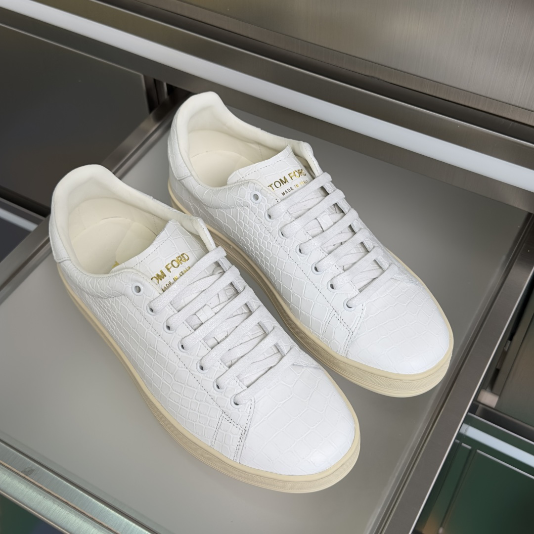 White Textured Low-Top Sneakers