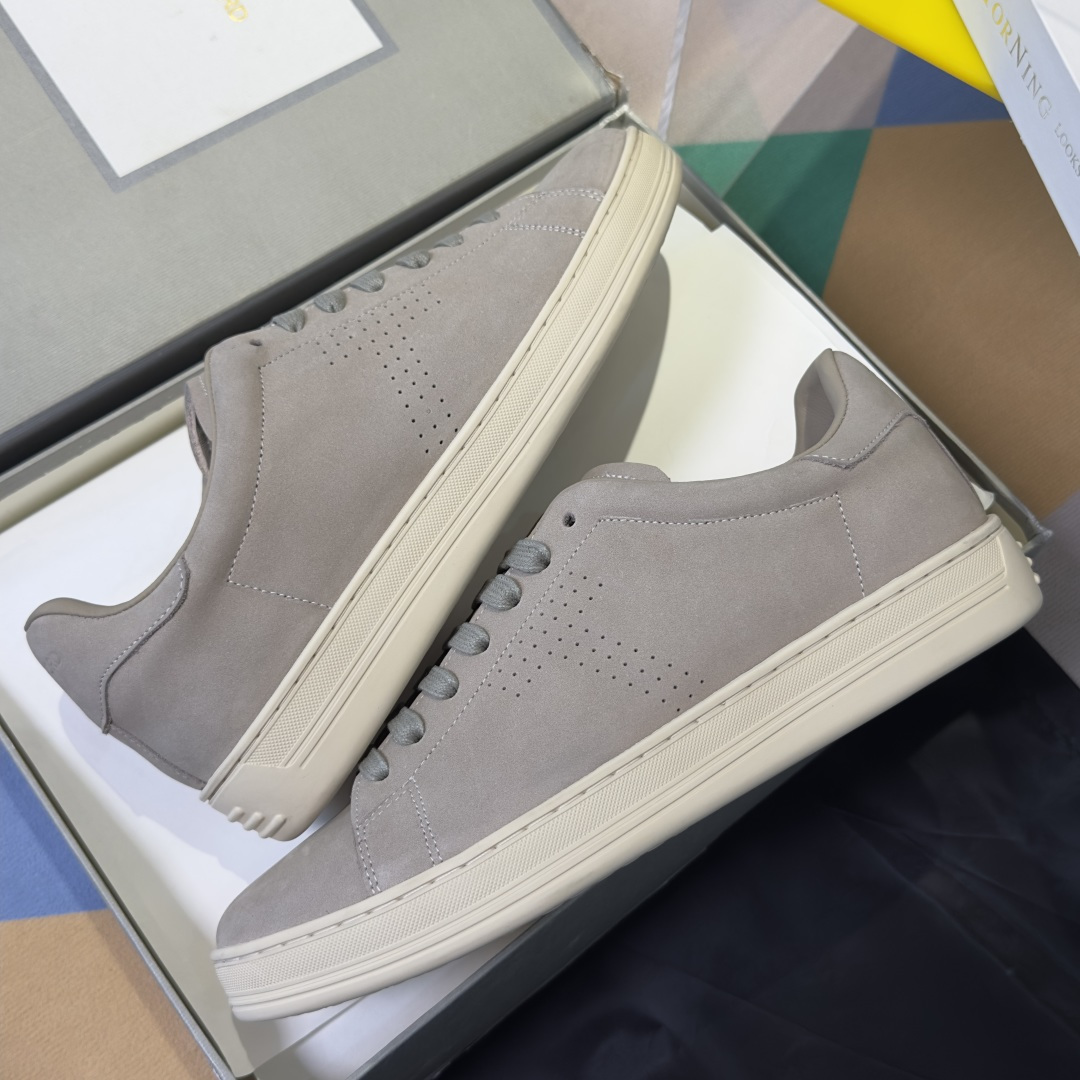 Beige Perforated Low-Top Sneakers