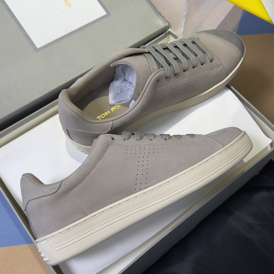 Beige Perforated Low-Top Sneakers