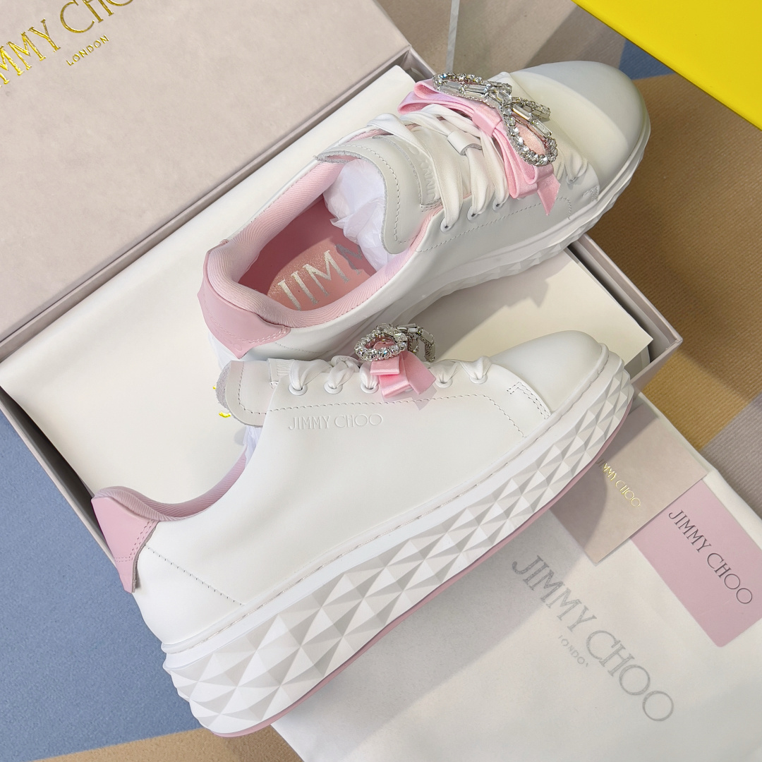 Jimmy Choo Jimmy Choo周仰杰 JC最新联名款Diamond Light Maxi F 系列 水钻 蝴蝶结 厚底 休闲 运动鞋