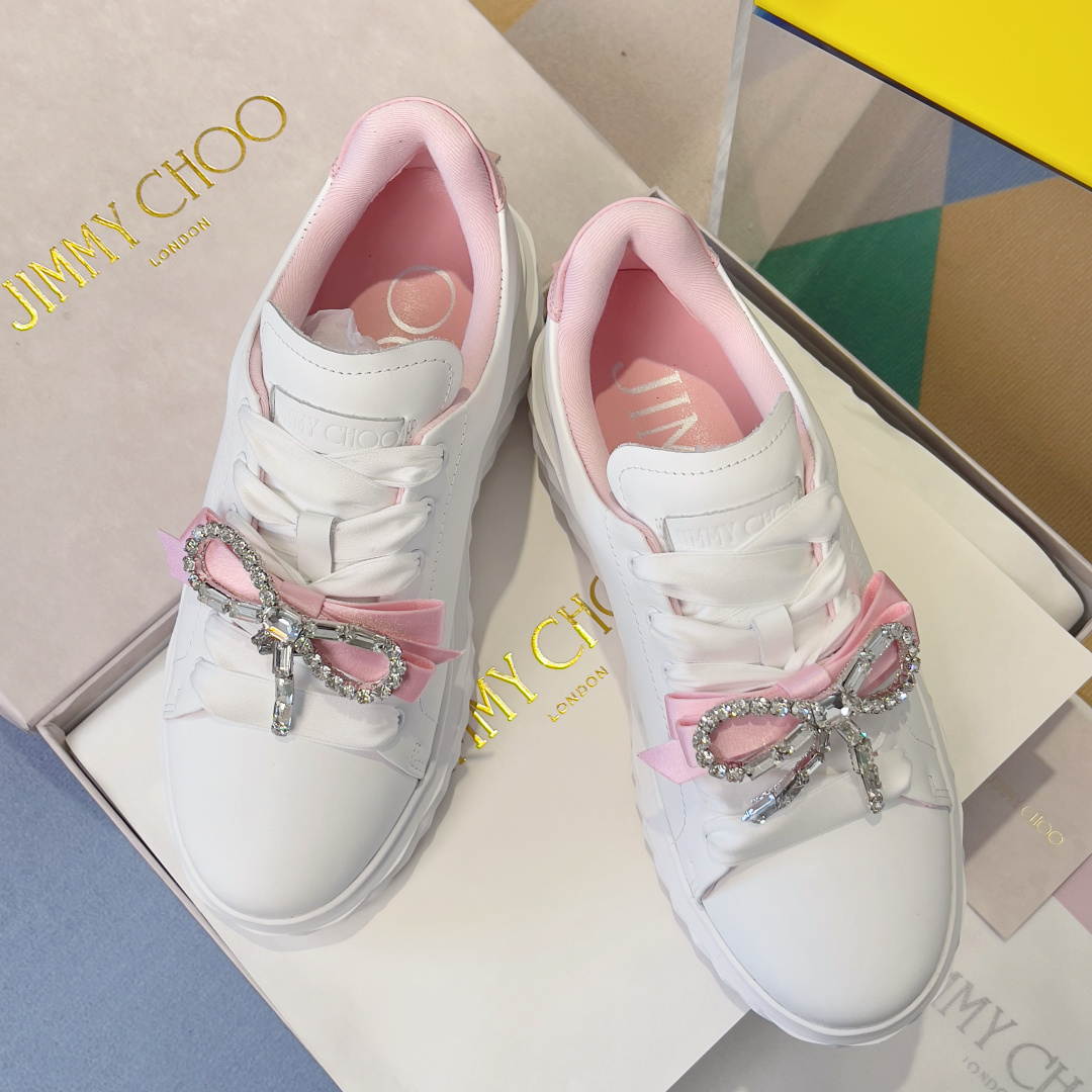 Jimmy Choo Jimmy Choo周仰杰 JC最新联名款Diamond Light Maxi F 系列 水钻 蝴蝶结 厚底 休闲 运动鞋