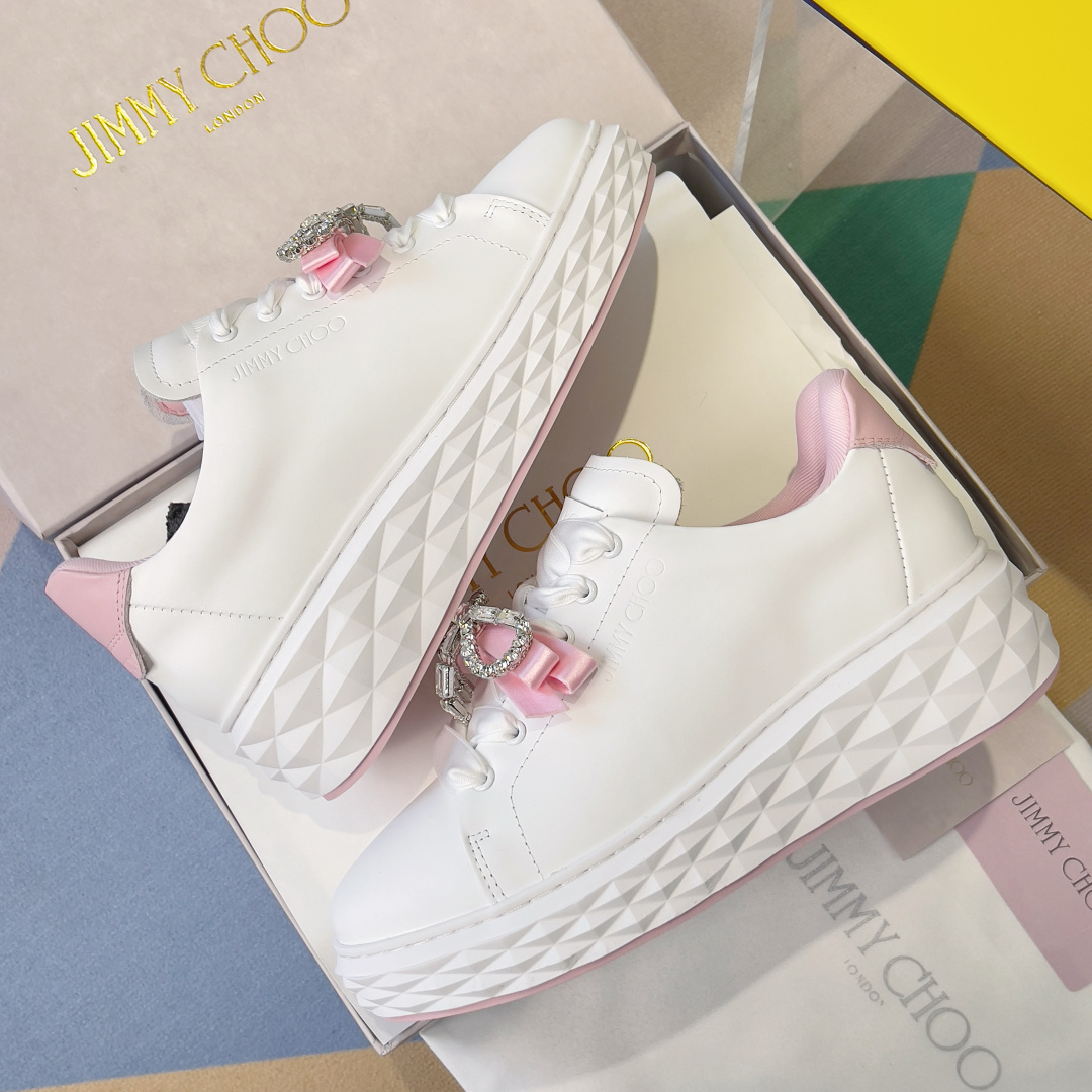 Jimmy Choo Jimmy Choo周仰杰 JC最新联名款Diamond Light Maxi F 系列 水钻 蝴蝶结 厚底 休闲 运动鞋