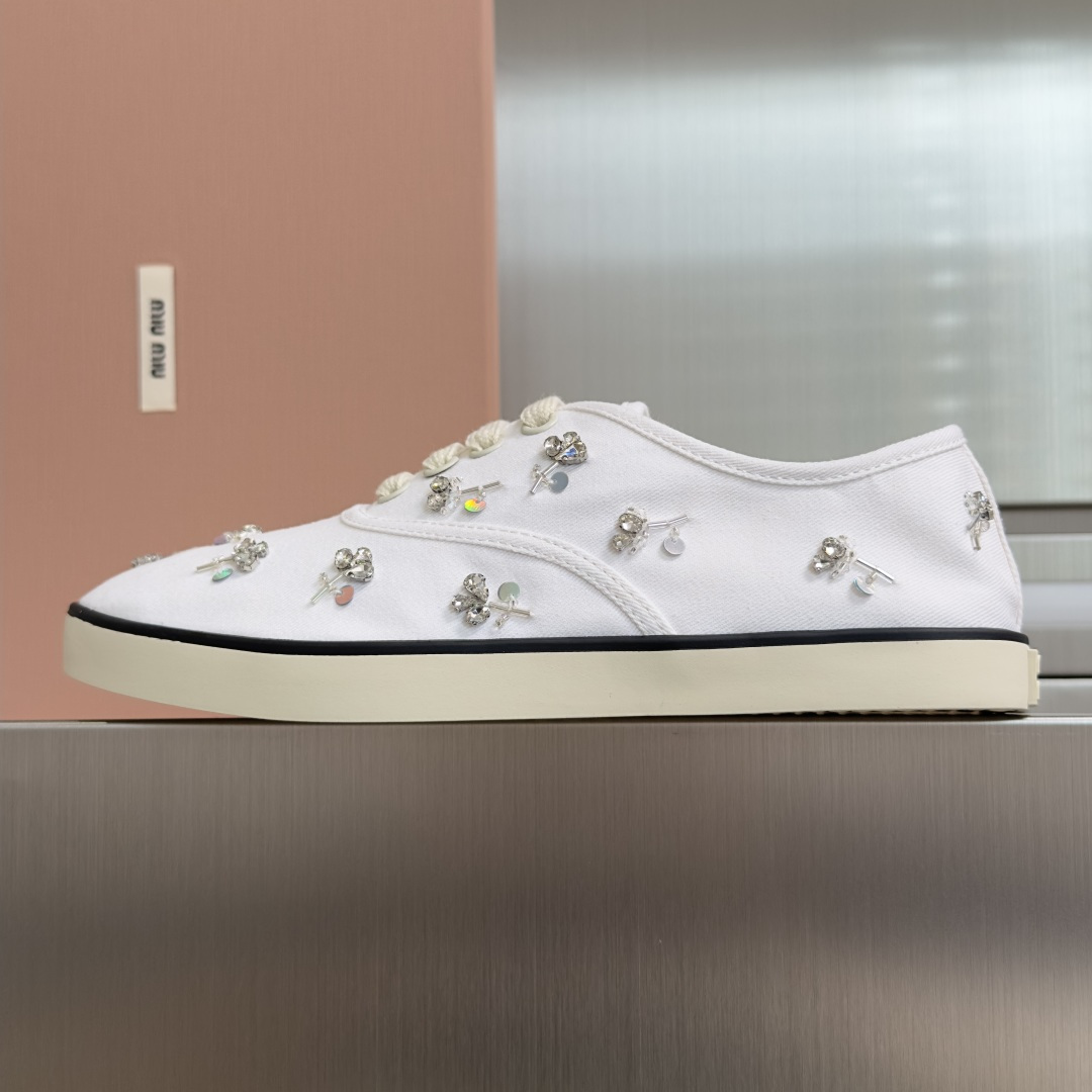 Miu Miu MiuMiu缪缪 最新款 花朵 水钻 帆布 休闲 运动鞋
