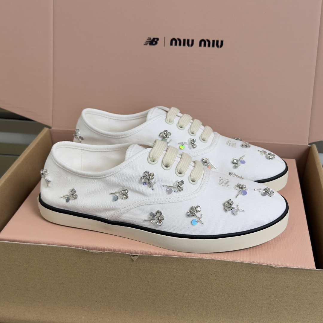 Miu Miu MiuMiu缪缪 最新款 花朵 水钻 帆布 休闲 运动鞋