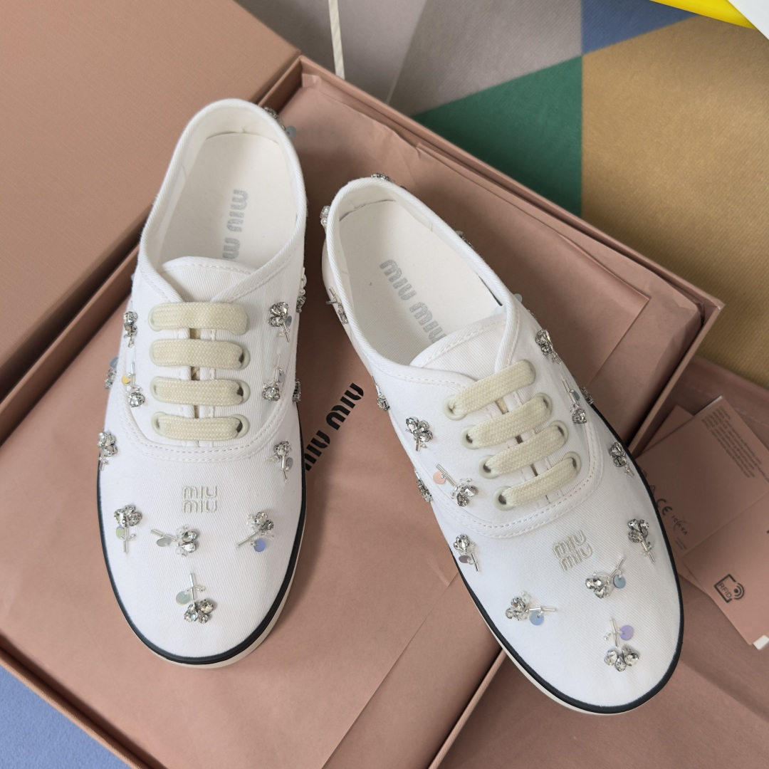 Miu Miu MiuMiu缪缪 最新款 花朵 水钻 帆布 休闲 运动鞋