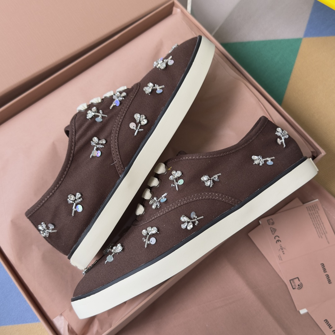 Miu Miu MiuMiu缪缪 最新款 花朵 水钻 帆布 休闲 运动鞋