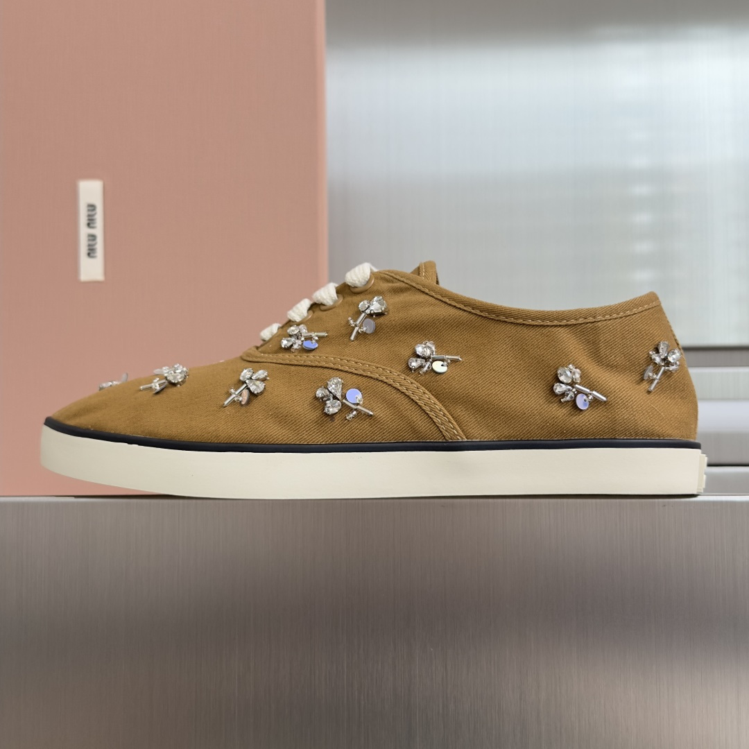 Miu Miu MiuMiu缪缪 最新款 花朵 水钻 帆布 休闲 运动鞋