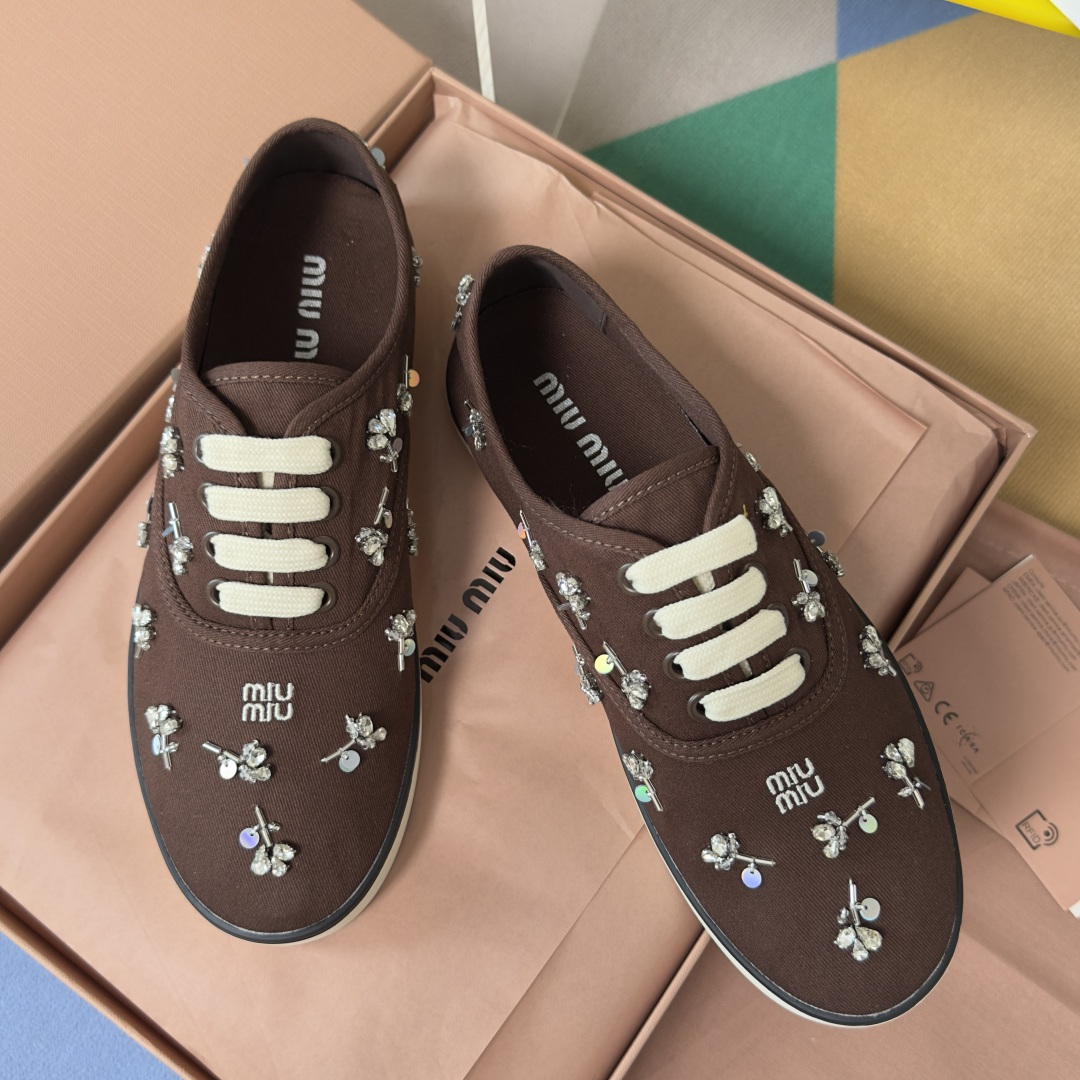 Miu Miu MiuMiu缪缪 最新款 花朵 水钻 帆布 休闲 运动鞋