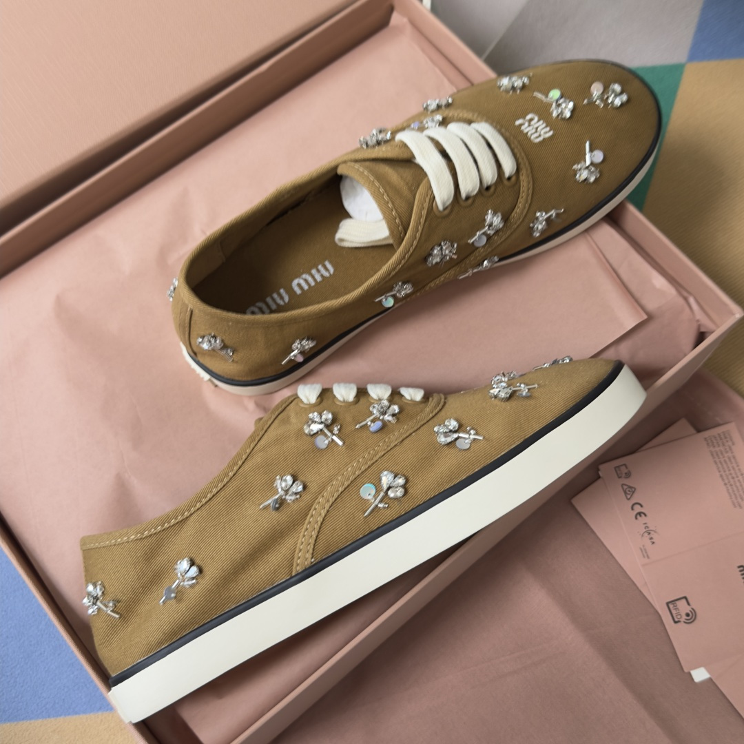 Miu Miu MiuMiu缪缪 最新款 花朵 水钻 帆布 休闲 运动鞋