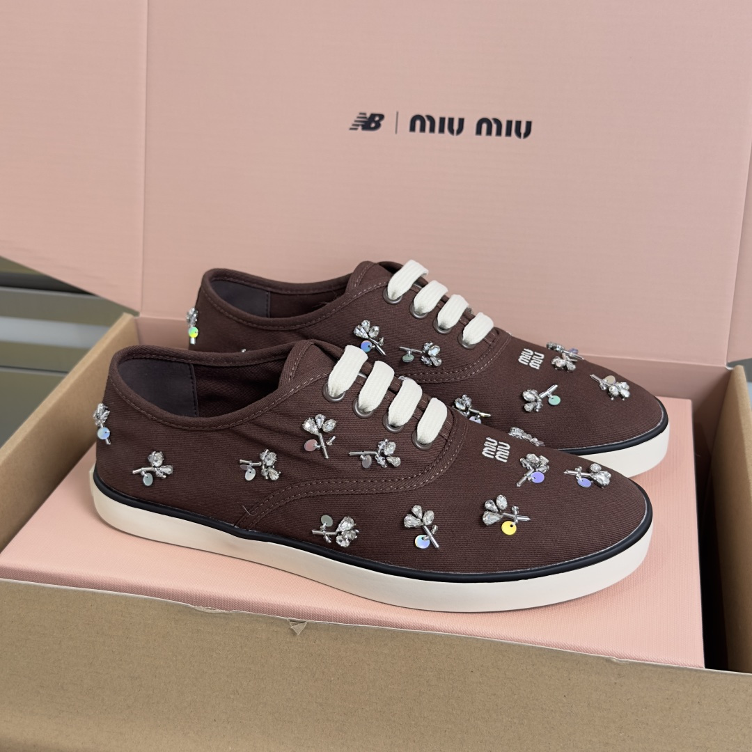 Miu Miu MiuMiu缪缪 最新款 花朵 水钻 帆布 休闲 运动鞋