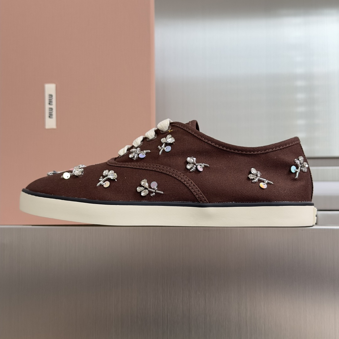 Miu Miu MiuMiu缪缪 最新款 花朵 水钻 帆布 休闲 运动鞋