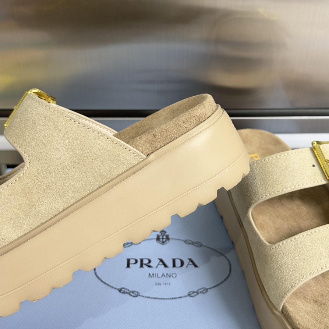Prada Prada普拉达 P家 珐琅 三角标 厚底 休闲 凉鞋