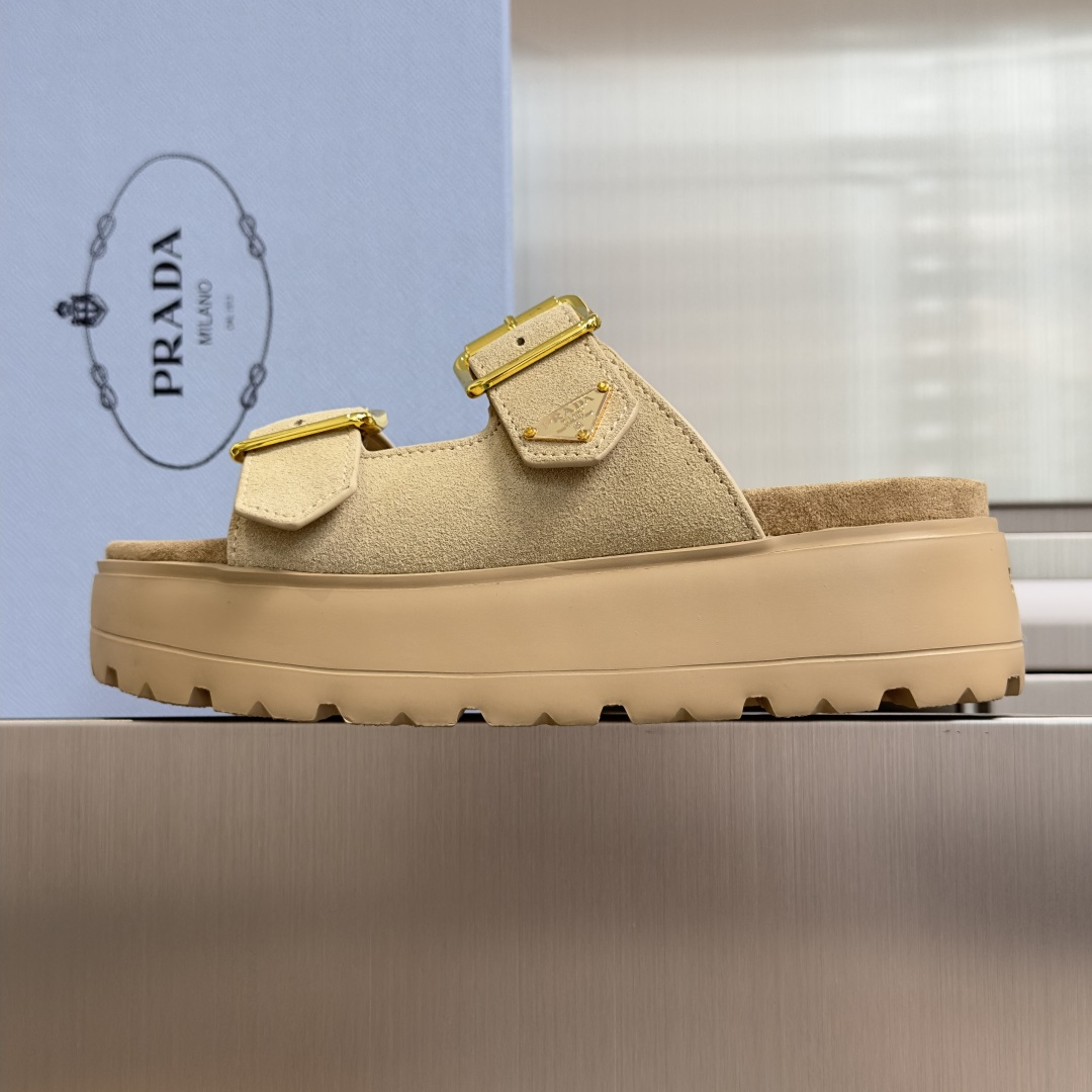 Prada Prada普拉达 P家 珐琅 三角标 厚底 休闲 凉鞋
