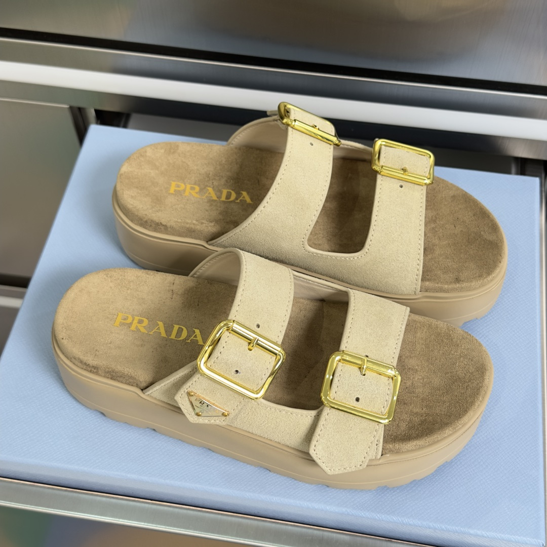 Prada Prada普拉达 P家 珐琅 三角标 厚底 休闲 凉鞋