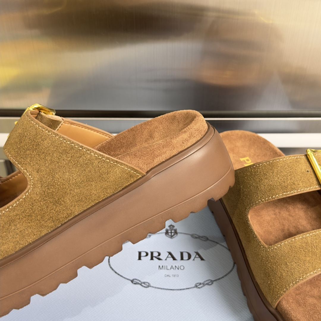 Prada Prada普拉达 P家 珐琅 三角标 厚底 休闲 凉鞋