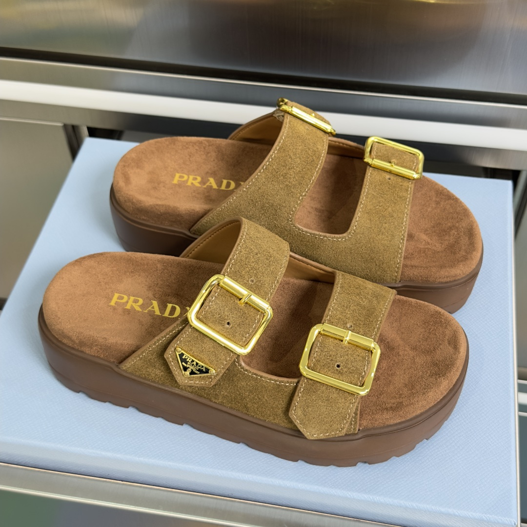 Prada Prada普拉达 P家 珐琅 三角标 厚底 休闲 凉鞋