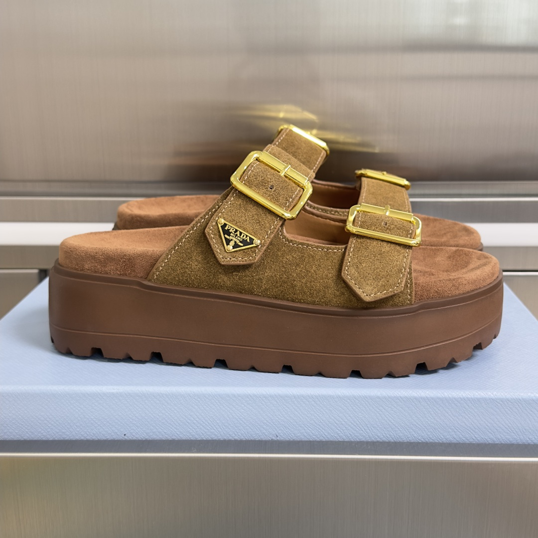 Prada Prada普拉达 P家 珐琅 三角标 厚底 休闲 凉鞋