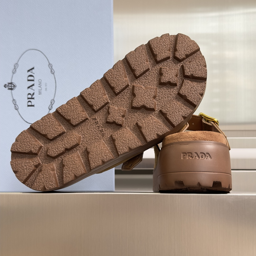 Prada Prada普拉达 P家 珐琅 三角标 厚底 休闲 凉鞋