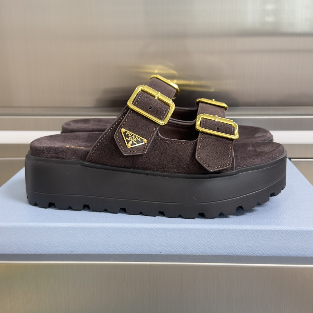 Prada Prada普拉达 P家 珐琅 三角标 厚底 休闲 凉鞋