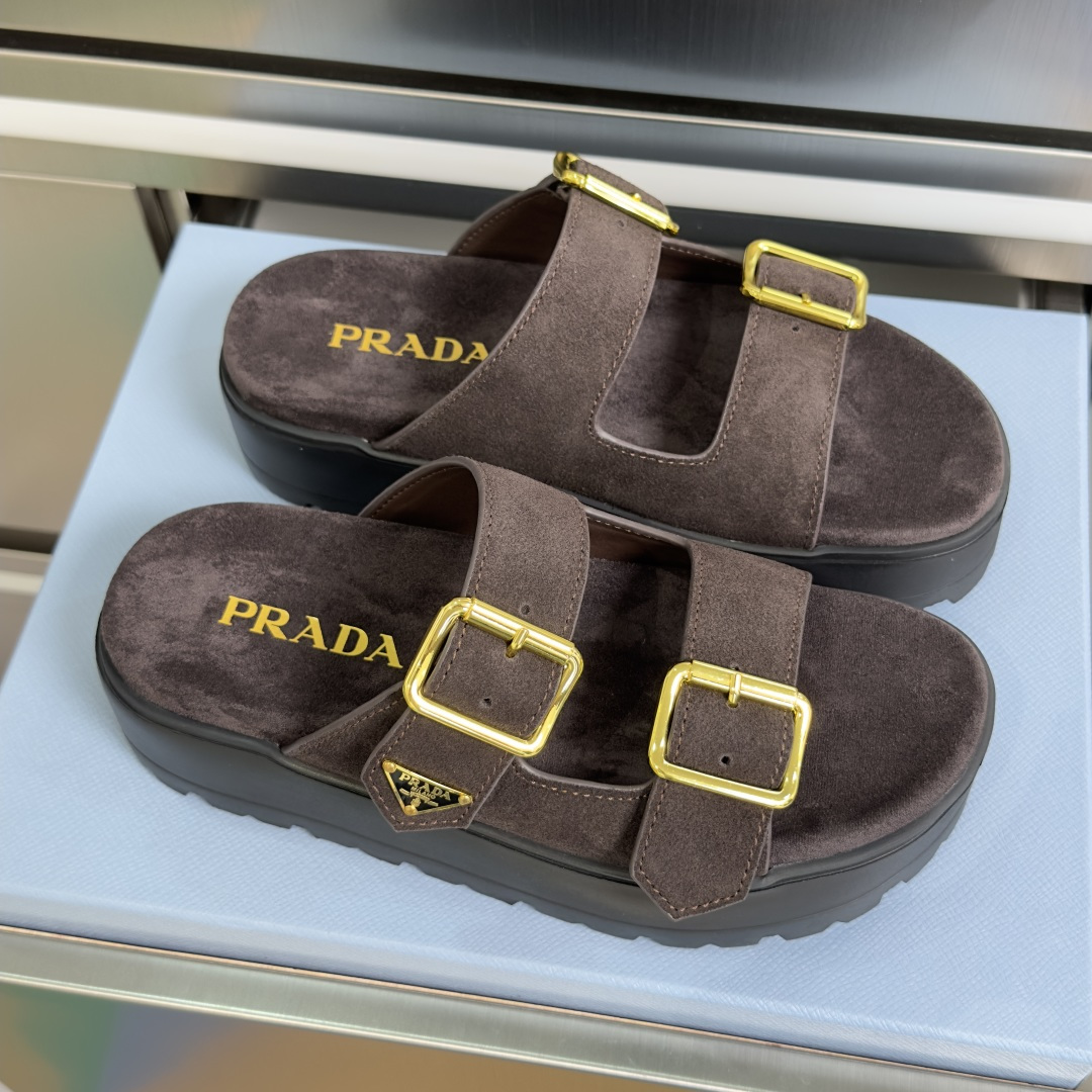 Prada Prada普拉达 P家 珐琅 三角标 厚底 休闲 凉鞋