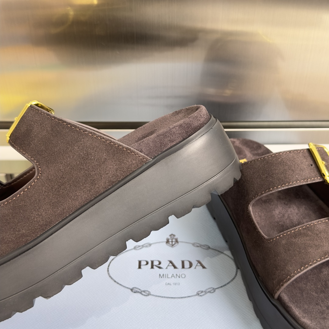 Prada Prada普拉达 P家 珐琅 三角标 厚底 休闲 凉鞋