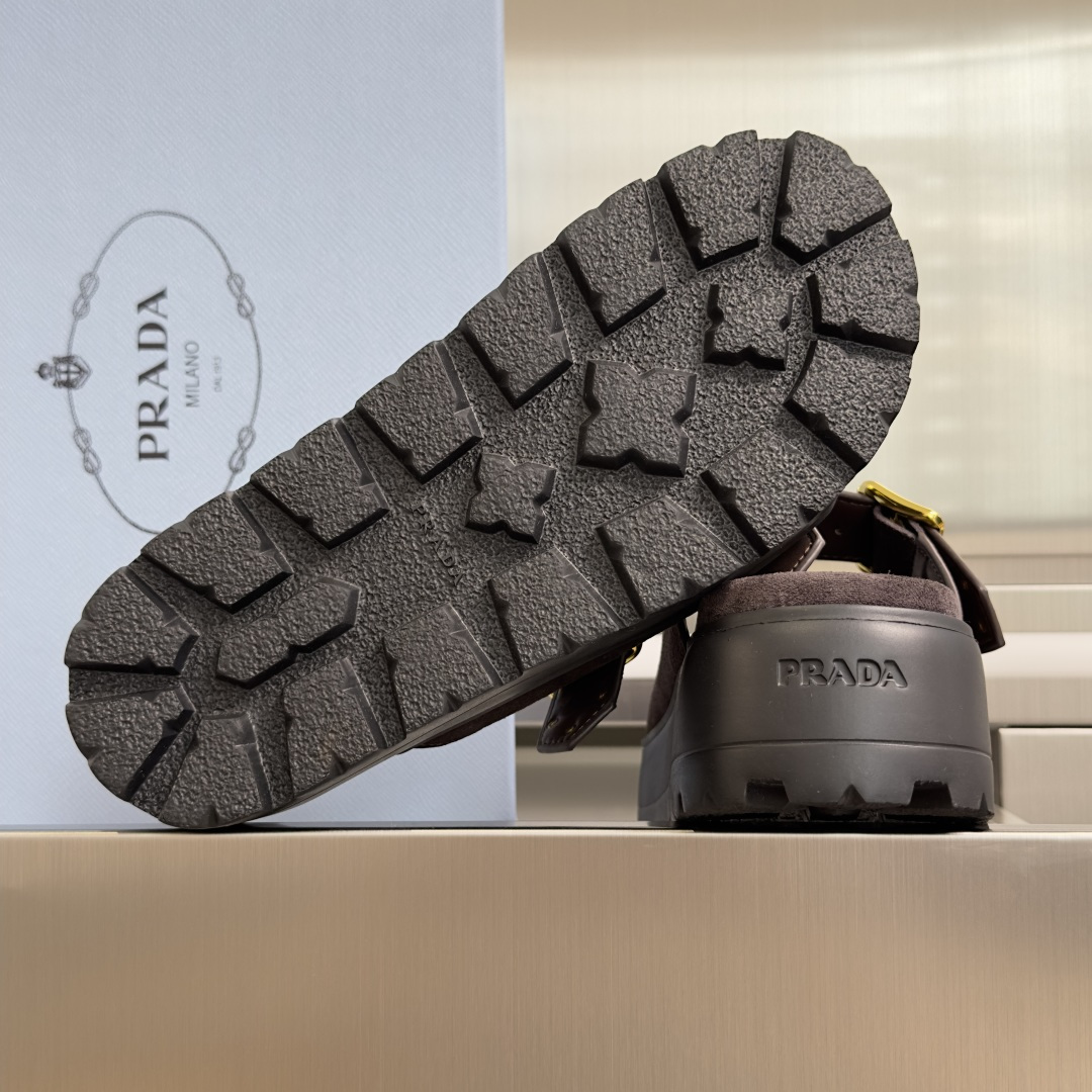 Prada Prada普拉达 P家 珐琅 三角标 厚底 休闲 凉鞋