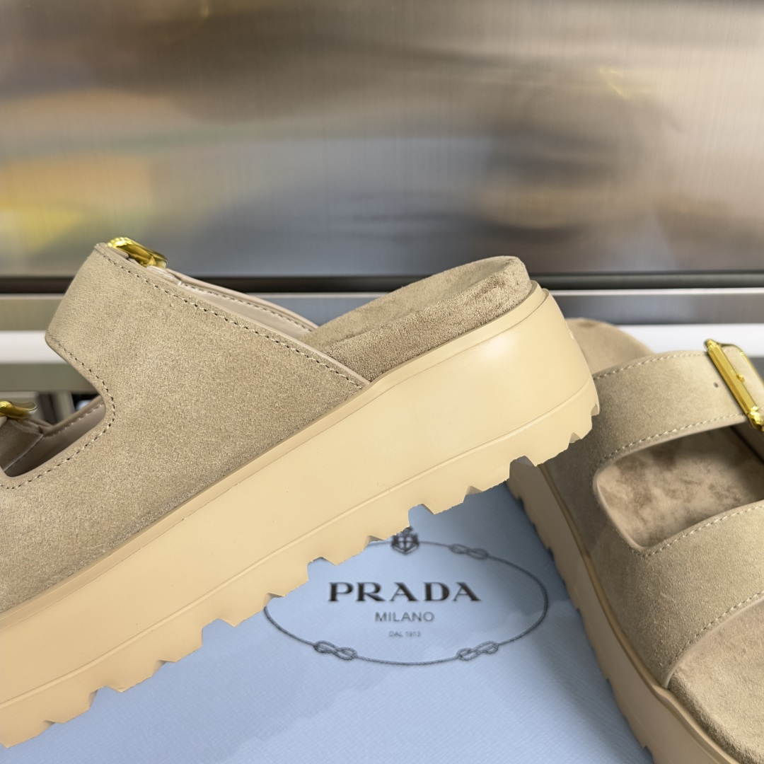 Prada Prada普拉达 P家 珐琅 三角标 厚底 休闲 凉鞋
