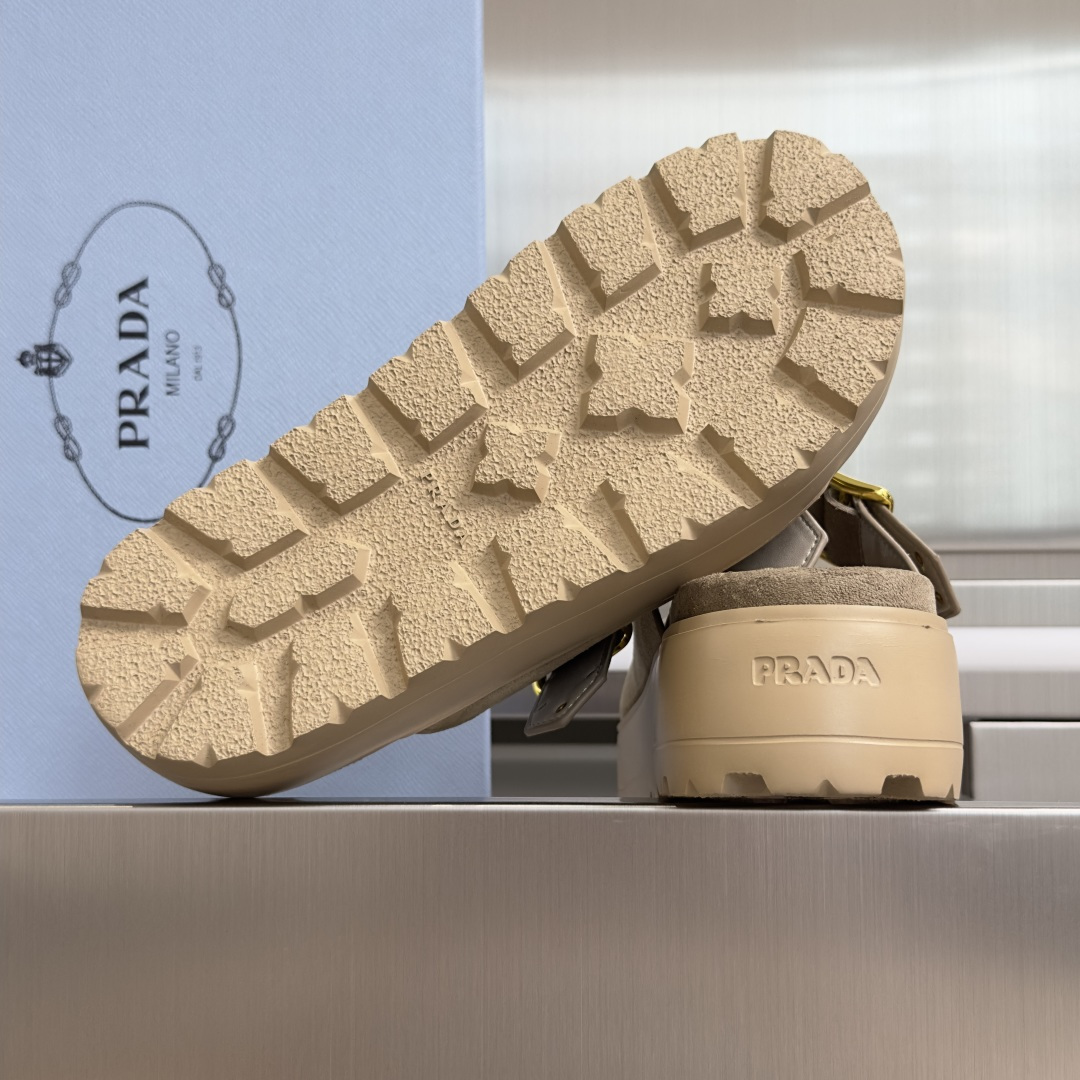 Prada Prada普拉达 P家 珐琅 三角标 厚底 休闲 凉鞋