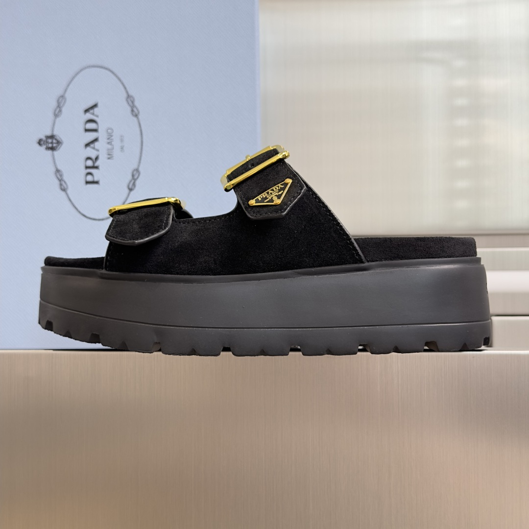 Prada Prada普拉达 P家 珐琅 三角标 厚底 休闲 凉鞋