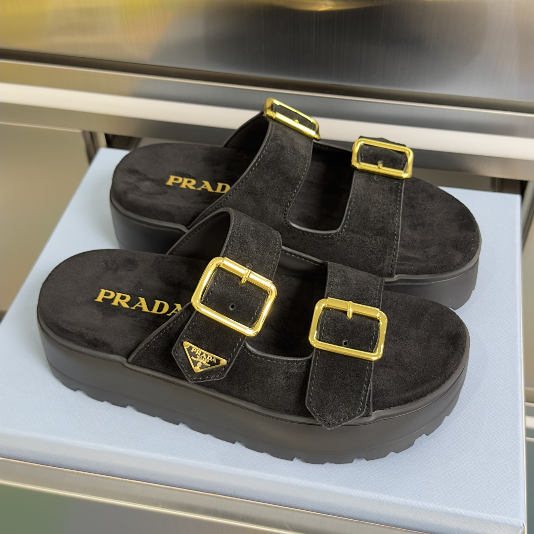 Prada Prada普拉达 P家 珐琅 三角标 厚底 休闲 凉鞋