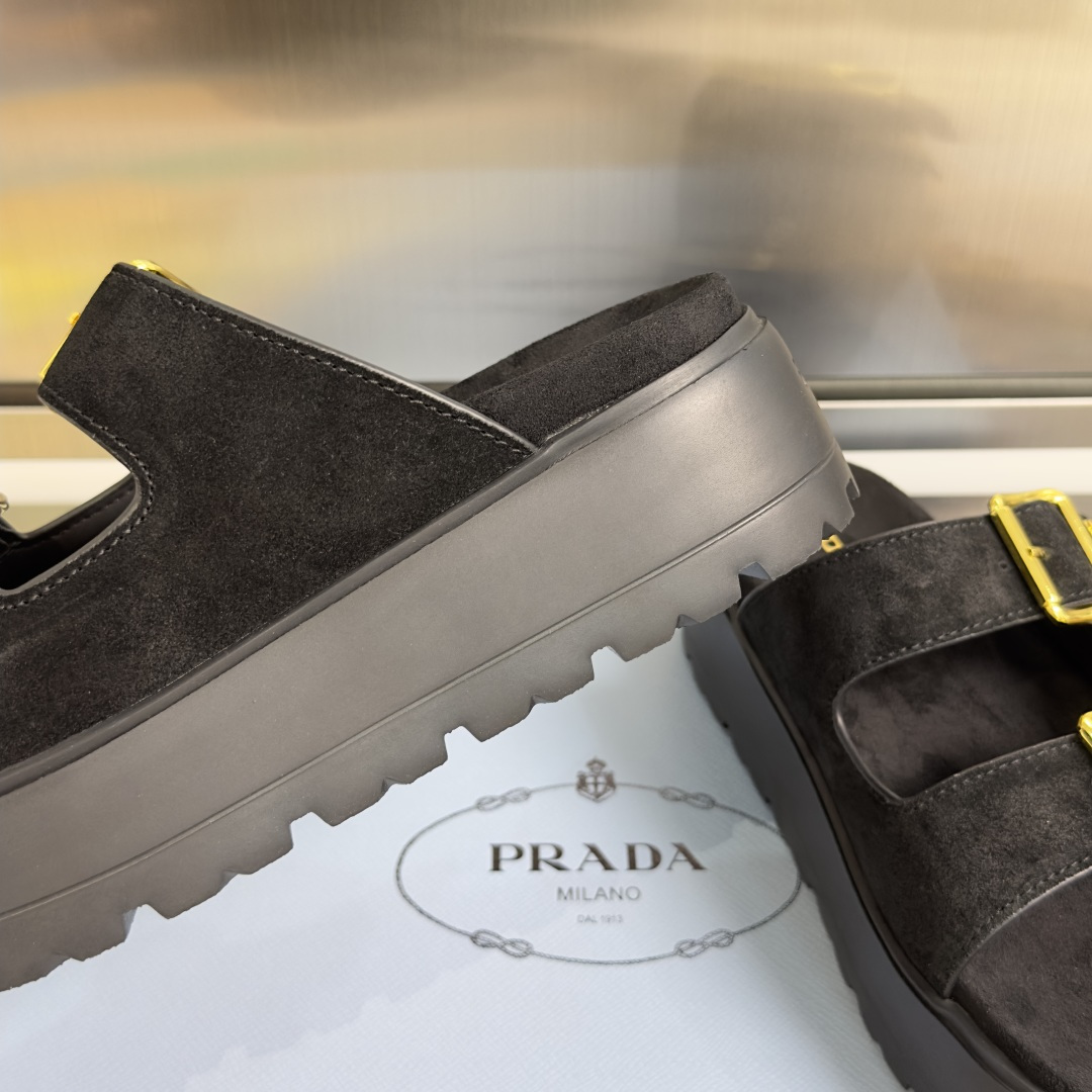 Prada Prada普拉达 P家 珐琅 三角标 厚底 休闲 凉鞋